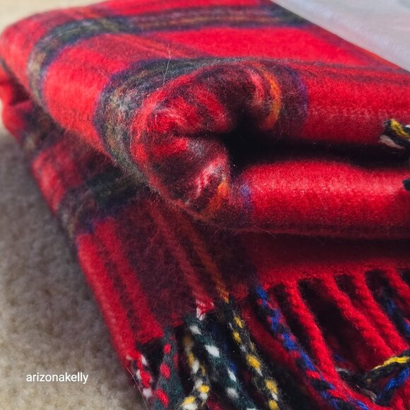 NWOT Wool Cashmere Tartan Red Plaid Wrap Scarf - Picture 10 of 12